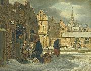 Dirk Jan van der Laan Cityscape in winter. Germany oil painting artist